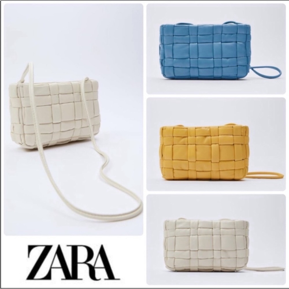 Zara Sheep Leather Quilted Plaited Leather Crossbody Bag in blue NWT